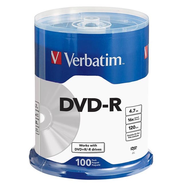 DVD-R 16x Verbatim Life Series White Cake Tarrina 100 uds