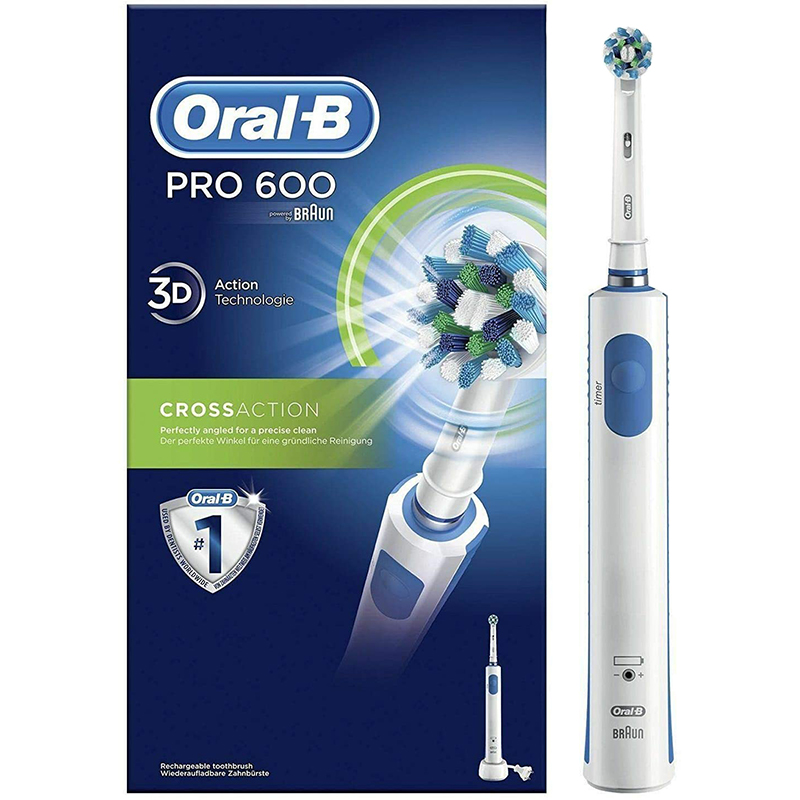 Oralb Pro 600 crossaction cepillo de dientes recargable con tecnología braun azul action box y blanco 20.000