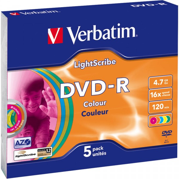 DVD-R 16x Verbatim Colour LightSc slim pack 5pcs