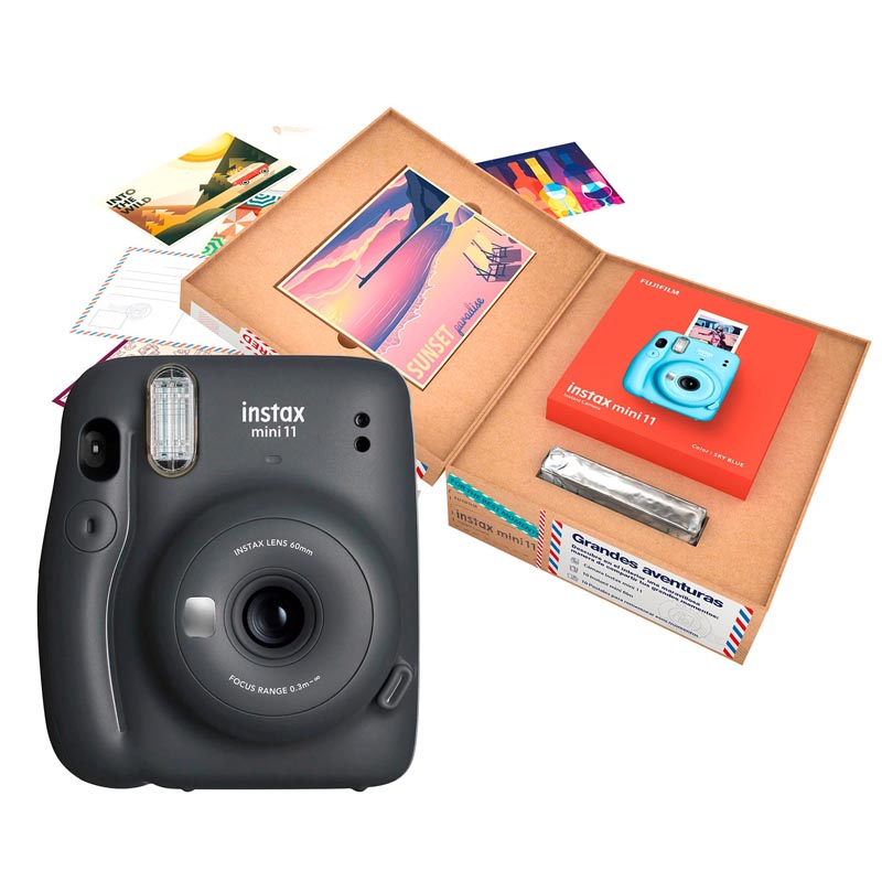 Cámara Instantanea Fujifilm Instax Mini 11 Charcoal + Bundle Grandes Aventuras