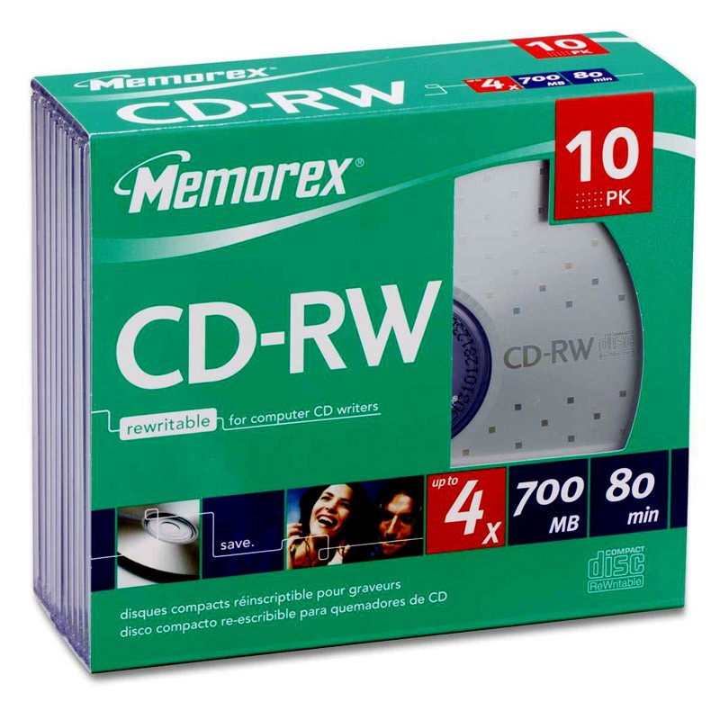 CD-RW 4x 700MB Memorex Regrabable Caja Slim pack 10 uds