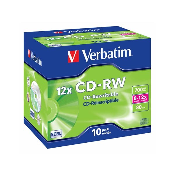 CD-RW 12x 700MB Verbatim Regrabable Caja Jewel pack 10 uds