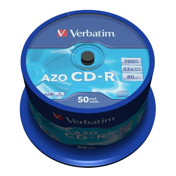 CD-R 52x 700MB Verbatim AZO Crystal Tarrina 50 uds