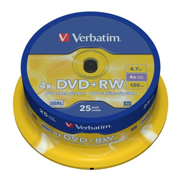 DVD+RW 4x Verbatim Tarrina 25 uds