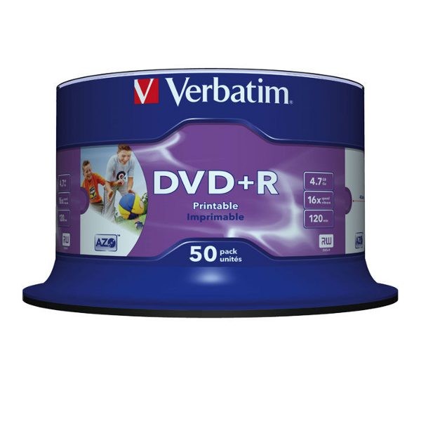 DVD+R 16x Verbatim Printable WIDE NO ID Tarrina 50 uds