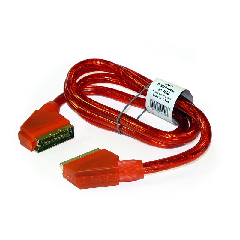 Cable Euroconector (SCART) 21 Pines 1.5m - Rojo (Bulk)