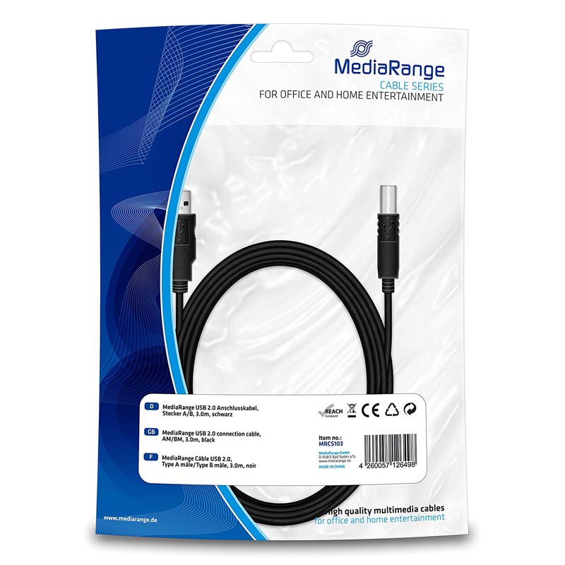 MediaRange - Cable Impresora USB 2.0 3mts