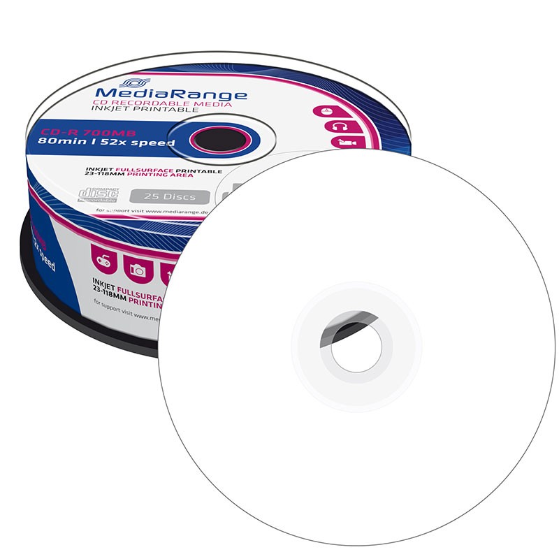 CD-R Mediarange 52x Inkjet FF Printable Tarrina 25 uds
