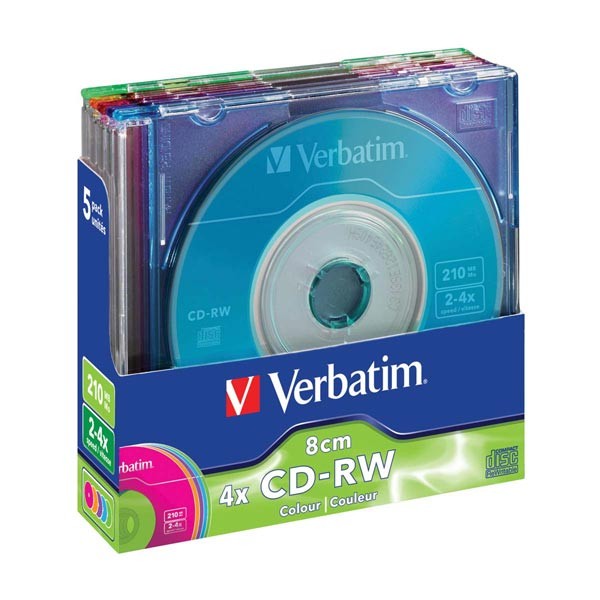 Mini CD-RW 4x 210MB Verbatim Regrabable Colours Caja Slim 5 uds
