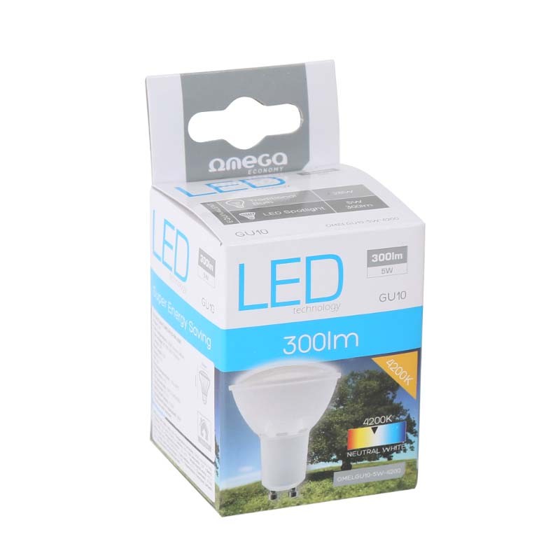 Foco LED Omega SpotLight 5W 4200k GU10 Voltaje Dual (300lum)