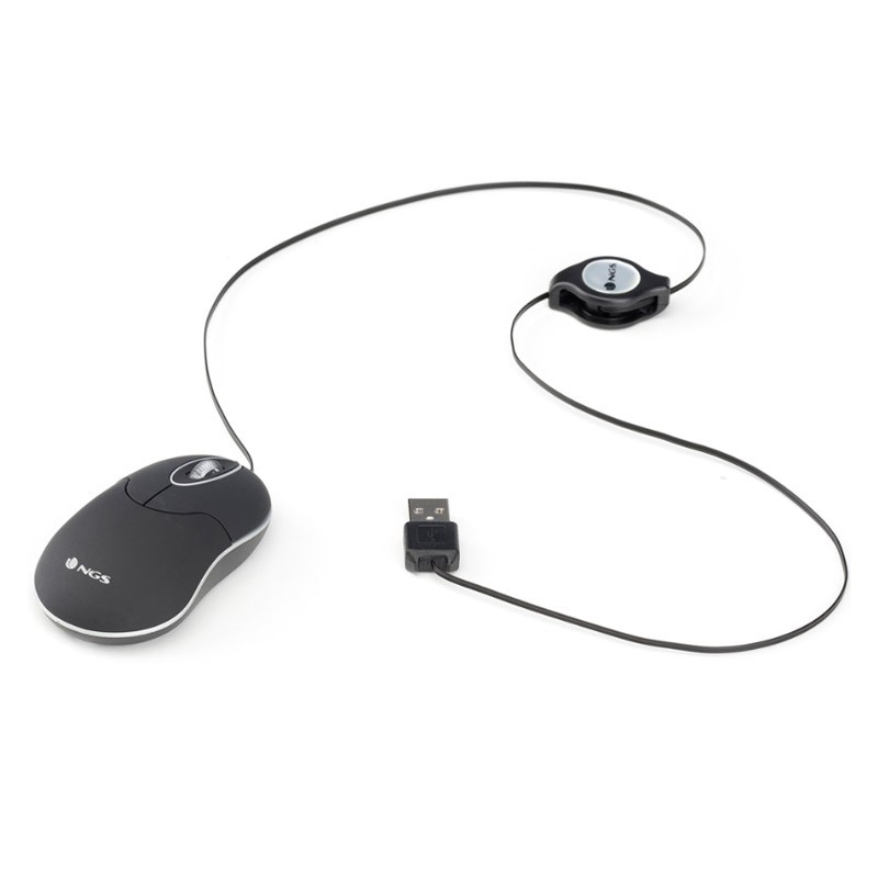 Ratón Óptico USB Retráctil NGS SIN Negro 1000dpi