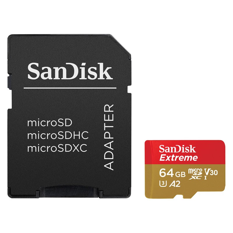 Tarjeta MicroSDXC 64GB Clase A2 UHS-I U3 V30 Sandisk Extreme + RescuePro Deluxe