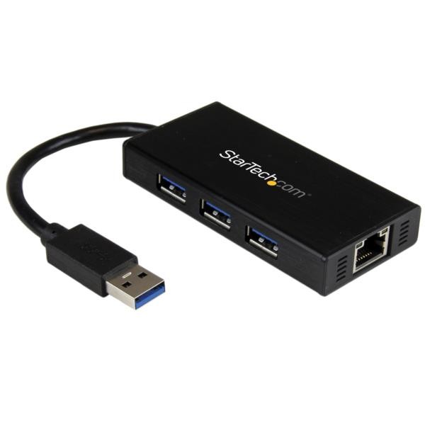 Hub USB 3.0 Aluminio con Cable 3 Puertos y Ethernet