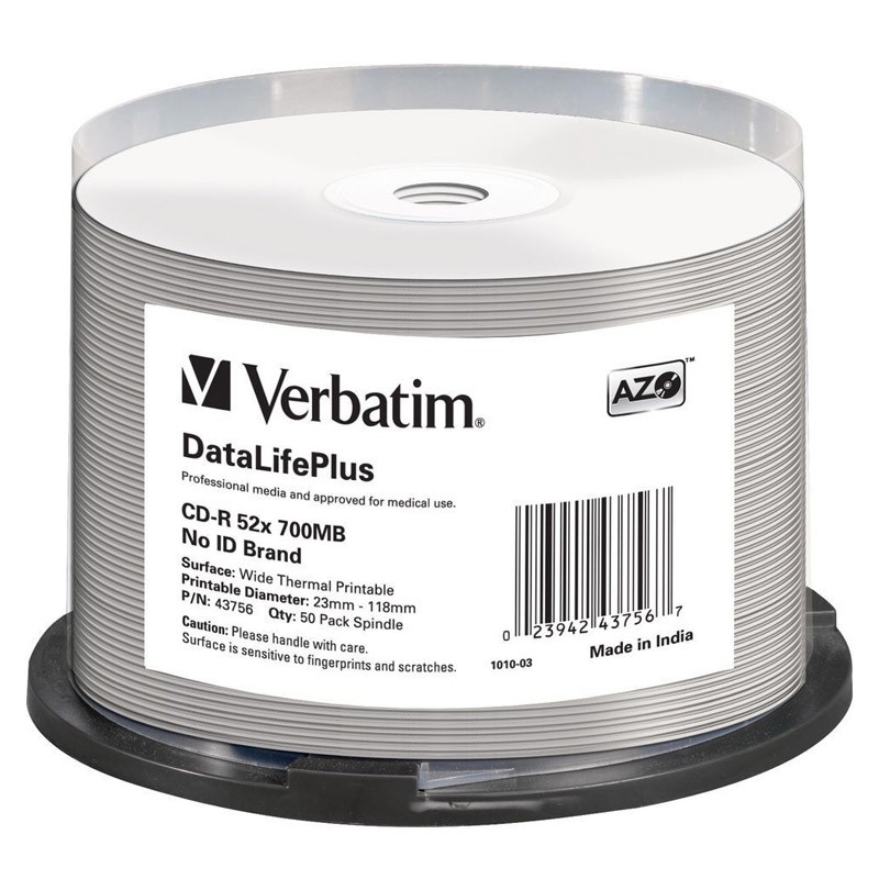CD-R 52X Verbatim DataLifePlus Thermal Professional No ID Brand Tarrina 50 uds