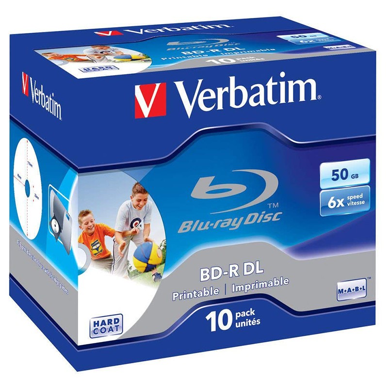 Blu-Ray BD-R DL 50GB 6X Verbatim FF InkJet Printable Caja Jewel 10 uds